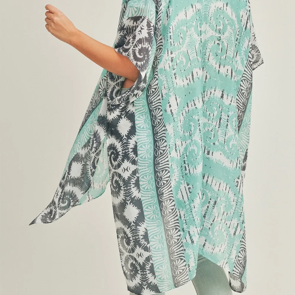 BOHO TRIBAL PRINT KIMONO - MINT - Picture 1 of 5